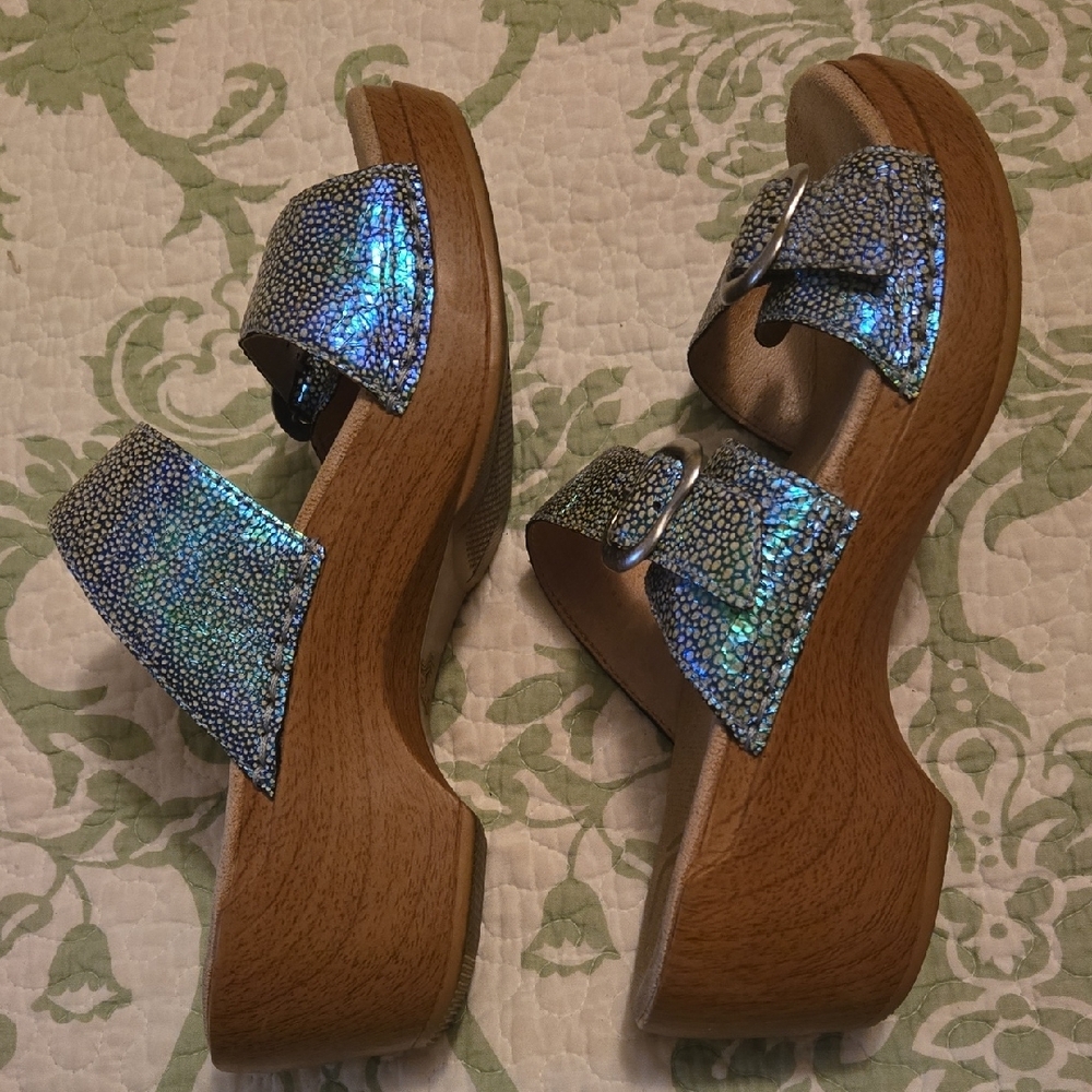 Dansko Metallic Blue Double Strap Sandals - Picture 2 of 5